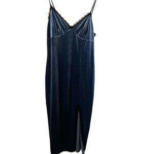 Forever 21 Teal Blue Velvet Strappy Dress Size Large BNWT